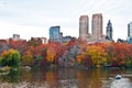 Boaters at The Lake in Central Park, New York in Autumn