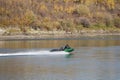 Boaters On The North Saskatchewan River In Autumn