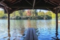 Boathouse with jetty in the lake of Het Loo park