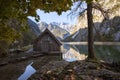 Boathouse at lake Obersee in Bavaria, Germany