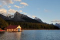 The Boathouse at Maligne Lake at Sunset, Jasper