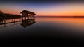 Boathouse in Stegen at the Ammersee at sunset in Bavaria Germany