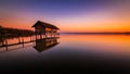 Boathouse in Stegen at the Ammersee at sunset in Bavaria Germany