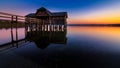 Boathouse in Stegen at the Ammersee at sunset in Bavaria Germany