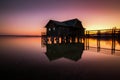 Boathouse in Stegen at the Ammersee at sunset in Bavaria Germany