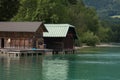 Boathouses, bank of Wolfgangsee, Austria Royalty Free Stock Photo