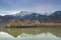 Boathouses at lake Kochelsee, Bavaria, Germany