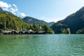 Boathouses at Lake Koenigssee in Schoenau in Bavaria