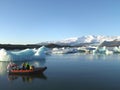 Boating amongst the icebergs on Jokulsarlon Glacier Lagoon, Iceland