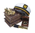 Boating Books Captain Hat Sextant Telescope Royalty Free Stock Photo