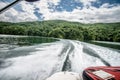 Boating and camping on lake jocassee in upstate south carolina Royalty Free Stock Photo