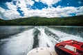 Boating and camping on lake jocassee in upstate south carolina Royalty Free Stock Photo