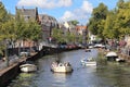 Boating in a canal in Leiden, Holland