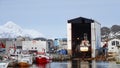 Boating dock in Harbour of Ballstad in the Lofoten in Norway in winter Royalty Free Stock Photo