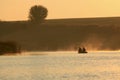 Boating on the lake in a huge fog Royalty Free Stock Photo