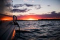 Boating on the peaceful lake at sunset