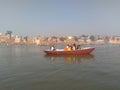 Boating by poeples in the river ganga Royalty Free Stock Photo