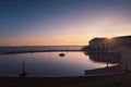 The boating pool in Ramsgate, Kent, UK at sunset with Sandwich Bay in the background Royalty Free Stock Photo
