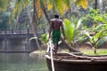 Boatman in the wooden boat Royalty Free Stock Photo