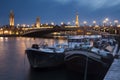 Boats and the Alexandre III bridge, Paris Royalty Free Stock Photo