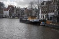 Boats Along The Amstel River At Amsterdam The Netherlands 25-2-2022 Royalty Free Stock Photo