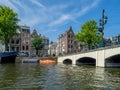 Boats along Amsterdam`s beautiful canals