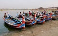 Boats on Amarapura lake at Ubein bridge
