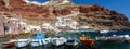 Boats at Amoudi port of Oia town on Santorini island Royalty Free Stock Photo