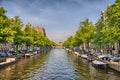 Boats on Amstel river in Amsterdam in Holland, Netherlands, HDR Royalty Free Stock Photo