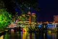 Night scene boats anchor on five cowries creek Victoria island Royalty Free Stock Photo