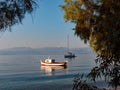 Boats Anchored in Bay, Greece Royalty Free Stock Photo