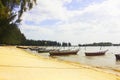 Boats anchored by the beach Royalty Free Stock Photo