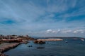 Boats anchored in the crystal clear waters of the island of Tabarca, in front of Santa Pola in the Spanish Mediterranean Royalty Free Stock Photo