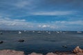 Boats anchored in the crystal clear waters of the island of Tabarca, in front of Santa Pola in the Spanish Mediterranean Royalty Free Stock Photo