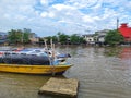 Boats anchored on the Martapura river, Banjarmasin city, South Kalimantan, Indonesia