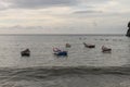 Boats anchored off the coast of Rio Caribe Royalty Free Stock Photo