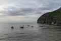 Boats anchored off the coast of Rio Caribe Royalty Free Stock Photo