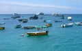 Boats anchored in Puerto Baquerizo Royalty Free Stock Photo