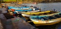 Boats anchored in the port of Hanga Roa on Easter Island, Chile Royalty Free Stock Photo