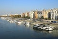 Boats anchoring on Danube bank in Budapest