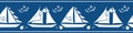 Boats, anchors, buoys vector seamless border. Navy blue white banner with yachts and sailing equipment tools and striped