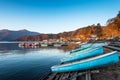 Boats are availble for tourist at Lake Kawaguchi, Japan