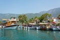 Boats on Azmak stream in Akyaka village in Mugla province of Turkey