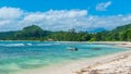 Boats in Baie Lazare beach in Mahe island Royalty Free Stock Photo