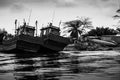 Boats on the banks of the Zaire River on the border between Angola and the Democratic Republic of Congo