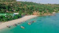 Boats in a bay at beautiful beach at the tropical island. Thailand. Asia. Phi Phi. Royalty Free Stock Photo