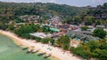 Boats in a bay at beautiful beach at the tropical island. Thailand. Asia. Phi Phi. Sunny day Royalty Free Stock Photo