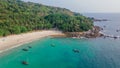 Boats in a bay at Phi Phi islands in Thailand. Aerial view. Drone photo. Lagoon.Ocean