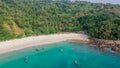 Boats in a bay at tropical island in Thailand. Aerial view. Drone photo. Lagoon.Ocean