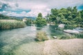 Boats in the beach bay, Pantan, Trogir, analog filter Royalty Free Stock Photo